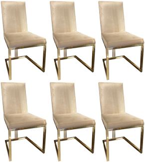 Casa Padrino Luxus Esszimmer Stuhl Set Grau / Gold 50 x 60 x H. 100 cm - Edles Küchen Stühle 6er Set - Luxus Esszimmer Möbel