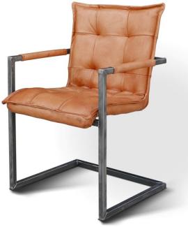 Casa Padrino Vintage Industrial Echtleder Armlehn Stuhl - ALLE FARBEN - Luxus Sessel Industrie Armlehner Design Möbel Büffelleder