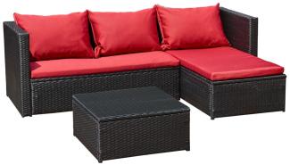 Luxus Premium Garten Lounge schwarz rot Esstisch Polyrattan SET Sitzgruppe