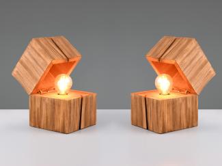 2-er SET aufklappbare LED Tischleuchten aus Holz Natur Höhe 16cm