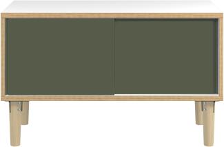 Poise Sideboard, Plywood, Schiebetüren in olivgrün, 4 Füße aus Eiche, H 621 x B 1000 x 450 mm