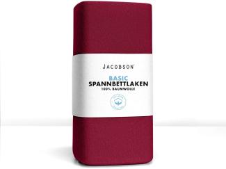 Jacobson Jersey Spannbettlaken Spannbetttuch Baumwolle Bettlaken (180x200-200x220 cm, Bordeaux)