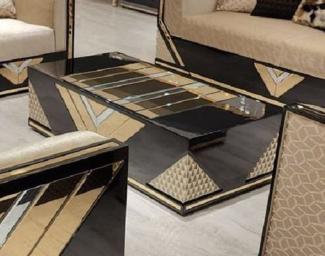 Casa Padrino Luxus Couchtisch Gold / Schwarz - Rechteckiger Massivholz Wohnzimmertisch - Wohnzimmer Möbel - Luxus Möbel - Luxus Einrichtung