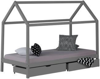 Hausbett 90x200 cm Grau mit Bettkasten und Lattenrost
