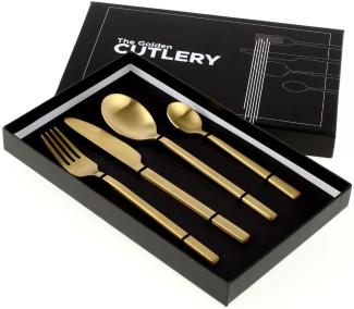 Besteck Set Golden Cutlery 4 tlg. Gold Matt Edelstahl Küche Gedeckter Tisch Neu