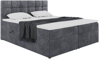 MEBLINI Boxspringbett TAPO 2 180x200 cm mit Bettkasten - H3/Dunkelgrau Samt Polsterbett - Doppelbett mit Topper & Taschenfederkern-Matratze