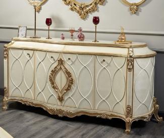 Casa Padrino Luxus Barock Sideboard Weiß / Antik Gold - Prunkvoller Massivholz Schrank mit 4 Türen und 2 Schubladen - Barock Möbel