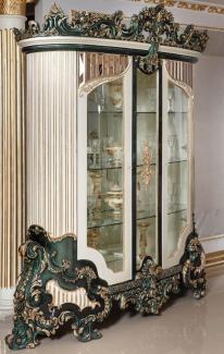 Casa Padrino Luxus Barock Vitrine Weiß / Grün / Gold - Prunkvoller Massivholz Vitrinenschrank mit 2 Glastüren - Barock Möbel - Edel & Prunkvoll