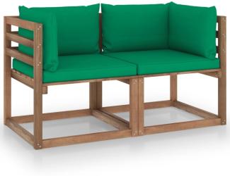 Garten-Palettensofa 2-Sitzer mit Kissen Grün Kiefernholz