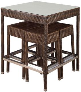 KONWAY® SMALL Polyrattan Garten Bar Set Möbel braun Stehtisch Barhocker Tisch