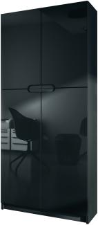 Vladon Büroschrank Logan V1, Aktenschrank mit 5 Fächern und 4 Türen, Schwarz matt/Schwarz Hochglanz (82 x 185 x 37 cm)