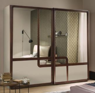Casa Padrino Luxus Schlafzimmerschrank Weiß / Braun 295 x 67 x H. 250 cm - Edler Massivholz Kleiderschrank mit 2 Schiebetüren - Schlafzimmer Möbel - Luxus Qualität - Made in Italy
