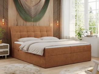 Boxspringbett Polsterbett mit Multipocket-Matratze und Topper - DIEGOS - 160x200cm - Orange Stoff - H4