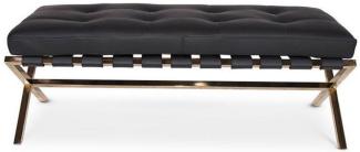Casa Padrino Luxus Sitzbank Schwarz / Rosegold 120 x 45 x H. 40 cm - Edelstahl Bank mit Italienischem Leder - Gepäckablage - Hotel Möbel & Accessoires