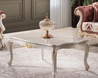 Casa Padrino Luxus Barock Couchtisch Weiß / Gold - Handgefertigter Massivholz Wohnzimmertisch im Barockstil - Edle Wohnzimmer Möbel im Barockstil