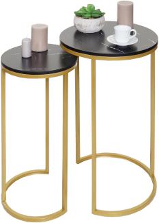 2er-Set Beistelltisch HWC-K46, Kaffeetisch Nachttisch Loungetisch, Marmor-Optik MVG-zertifiziert MDF ~ schwarz-gold