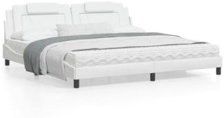 Bett mit Matratze Weiß 200x200 cm Kunstleder (Farbe: Weiß)