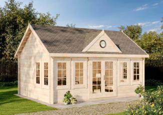 Alpholz Gartenhaus CLOCKHOUSE® XL Gartenhaus aus Holz Holzhaus mit 44 mm Wandstärke Blockbohlenhaus mit Montagematerial