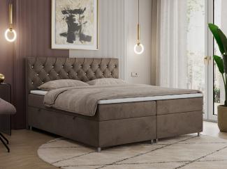 Boxspringbett Doppelbett Polsterbett Kunstlederbett mit Bettkasten - ROMA - 160x200cm - Braun Velours - H4