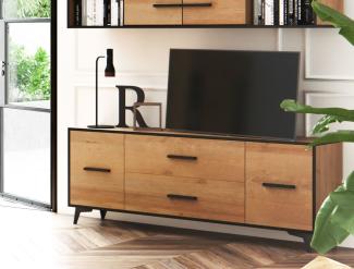 Lowboard "Frida" TV-Unterschrank 179cm eiche riviera schwarz