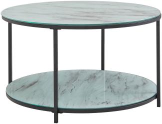 Couchtisch 80x80x45 cm Glas Sofatisch Rund Marmor Optik | Wohnzimmertisch mit Stauraum | Kaffeetisch Metall | Kleiner Tisch Beistelltisch Wohnzimmer Modern