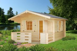 Palmako Gartenhaus Sylvi 104 + 42 m² Gartenhaus aus Holz Holzhaus mit 34 mm Wandstärke inklusive Terrasse Blockbohlenhaus mit Montagematerial