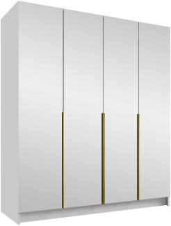 Drehtürenschrank Salkor III, Kleiderschrank mit 4 Türen, Frontspiegel (Farbe: Weiß / Weiß + Gold)