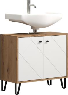Waschbeckenunterschrank Touch in weiß matt Lack und Eiche 69 cm