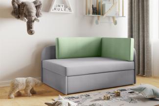 Sofa Kindersofa Schlafsofa inkl. Bettkasten MAILO Seite Links Stoff Grau / Grün