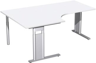 PC-Schreibtisch links, höhenverstellbar, 180x120cm, Weiß / Silber