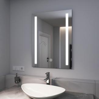 EMKE LED Badspiegel 80x60cm Badezimmerspiegel mit Kaltweißer Beleuchtung Touch-schalter und Beschlagfrei