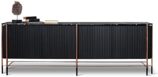 Casa Padrino Luxus Sideboard Schwarz / Matt Schwarz / Kupfer 240 x 47 x H. 80 cm - Massivholz Schrank mit 4 Türen und Marmorplatte - Esszimmer Möbel - Wohnzimmer Möbel - Hotel Möbel - Luxus Möbel