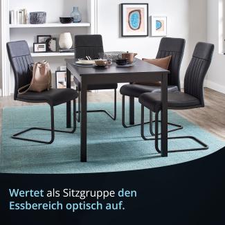 KHG 6er Set Esszimmerstühle Schwingstuhl Polsterstuhl Küchenstuhl Kunstleder Anthrazit - Design Stuhl Sitzhöhe 48 cm - Freischwinger mit Griff