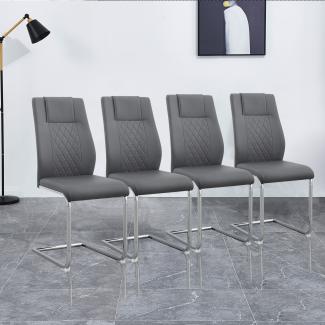 Merax Freischwinger(4 St),4er Set Esszimmerstuhl Kunstleder Polsterstuhl Schwingstühle, verchromtes Metallgestell, Grau