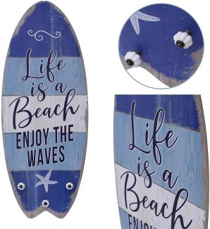 Plankenschild Surfboard 100 cm mit Kleiderhaken Holzbild Life Is A Beach Surfbrett Wandbild Garderobenhaken Jackenhaken Kleiderhaken Wandbilder Holz Wanddekoration Wandschild
