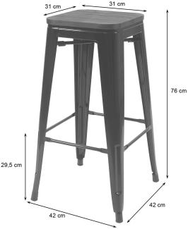 Barhocker HWC-A73 inkl. Holz-Sitzfläche, Barstuhl Tresenhocker, Metall Industriedesign stapelbar ~ grau