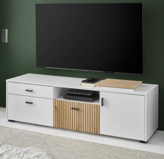 TV-Lowboard Merced in weiß matt und Eiche 150 cm