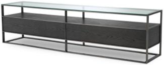 Casa Padrino Luxus Fernsehschrank Grau / Schwarz 220 x 46 x H. 56,5 cm - Sideboard mit Glasplatte und 2 Schubladen - Luxus Wohnzimmer Möbel