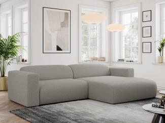 Ecksofa PASADENA, freistehendes Ecksofa, breite Armlehnen, Federsitz - rechts - Grau Boucle