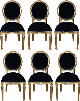 Casa Padrino Luxus Barock Esszimmer Set Medaillon Royalblau / Gold 50 x 52 x H. 99 cm - 6 handgefertigte Esszimmerstühle - Barockmöbel