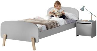 Kinderbett >KIDDY< in hellgrau aus Massiv Kiefer und MDF - 205,5x72,5x95 (BxHxT)