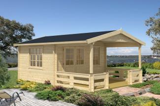 Alpholz Gartenhaus Falkland-44 ISO Gartenhaus aus Holz Holzhaus mit 44 mm Wandstärke inklusive Terrasse FSC zertifiziert Blockbohlenhaus mit Montagematerial