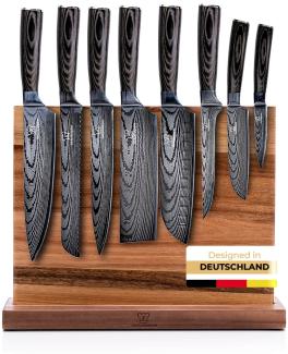 Edelstahl Messerset Kurai mit magnetischem Messerblock - 8-teiliges Küchenmesser Set - Kochmesser mit ergonomischen Pakkaholzgriff - rostfrei & scharf - Designed in Germany