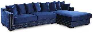 Casa Padrino Luxus Ecksofa Blau / Schwarz / Silber 315 x 186 x H. 105 cm - Modernes Wohnzimmer Sofa - Moderne Wohnzimmer Möbel - Luxus Kollektion