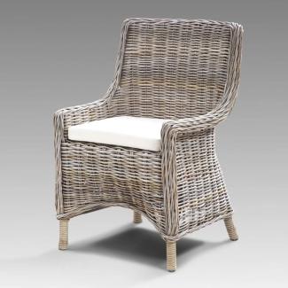 Rattan-Sessel CHARLOTTE Antique Grey mit Sitzkissen Stuhl Armlehnstuhl Rattan