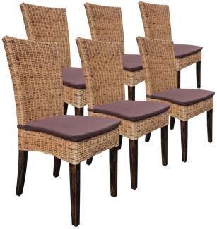 Esszimmer Stühle Set 6 Stück Rattanstühle Wintergarten Korbstühle Cardine cabana mit Sitzkissen