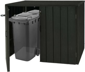 XL 2er-/4er-WPC-Mülltonnenverkleidung HWC-J28, Premium Mülltonnenbox, Metall Holzoptik, erweiterbar ~ anthrazit