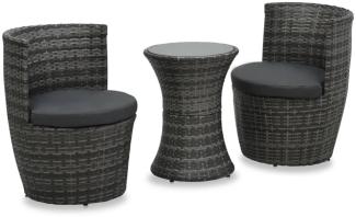 3-tlg. Bistro-Set mit Auflagen Poly Rattan Grau