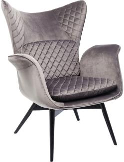 Kare Design Sessel Tudor Velvet Silbergrau, grauer Relaxsessel in Samtoptik, zeitlosem grau und besonderen Armlehnen, Gestell in schwarz, weitere Ausführungen erhältlich (H/B/T) 100 78 80