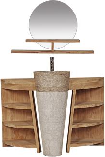 Badmöbel Set Laxa Teak Massivholz - Breite vom Unterschrank: 90 cm - Breite vom Spiegel: 90 cm - Standwaschbecken: mit Standwaschbecken - Handtuchhalter: Vara